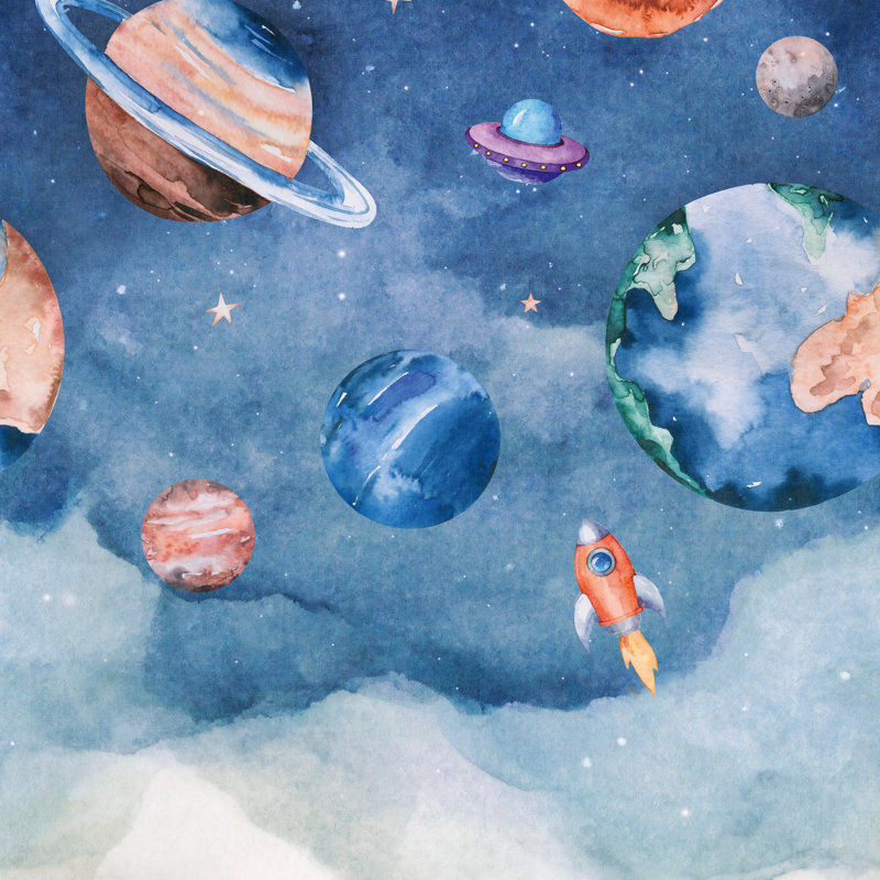 Orom II Collection Journey to Space 62.5-inches wide x 9.18-feet high 3-panel Wall Mural