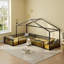 Lit double en forme de L, structure de lit d'angle en métal avec clôture, lit de plancher de style maison pour 2 enfants, sans lattes-1200696858