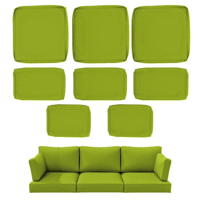 8-Piece Outdoor Cushion Cover Set (Set Of 3 Seats, 5 Backs), Covers Only, Grass Green
