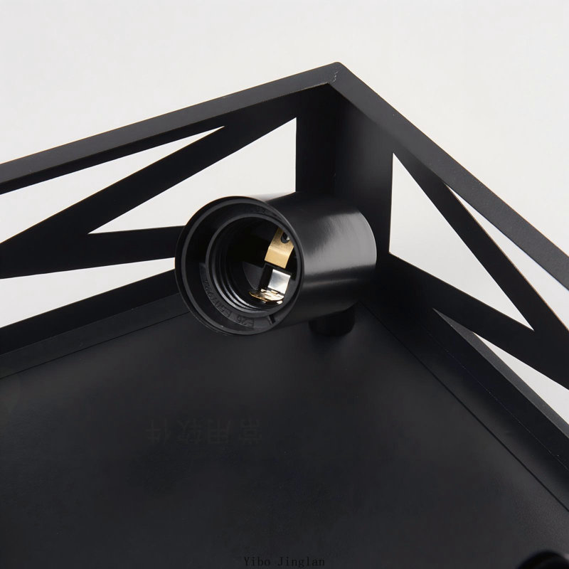Plafonnier carré encastré de style ferme, noir mat, 6 lumières, structure géométrique en fer