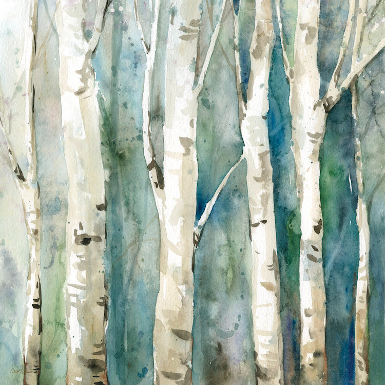 River Birch II, impression sur toile tendue, H 26 po x l 26 po x P 1,5 po, Toile avec cadre noir, Pas de tapis