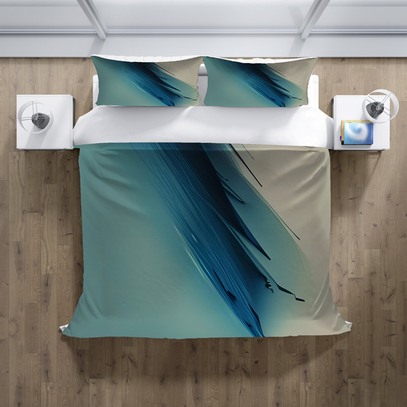 Polyester Abstract Duvet Cover, Twin Duvet Cover + 1 Queen Sham, Teal/Blue Abstract 2 
