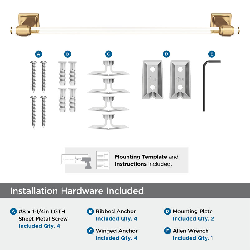Barre à serviettes murale Glacio, H 0,63 po x L 20,25 po x P 3,06 po, Transparent / Champagne-bronze