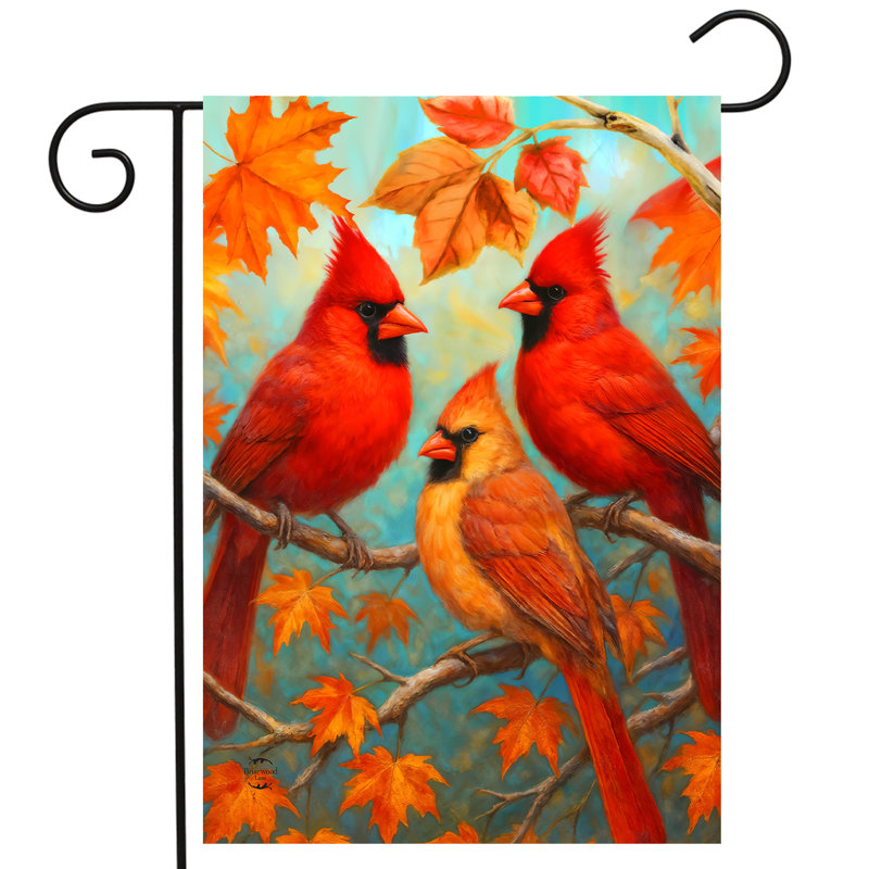 Drapeau de jardin Trio de cardinaux d'automne 12x18