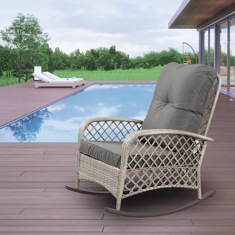 Chaise berçante d'extérieur en osier Roschelle, Gris