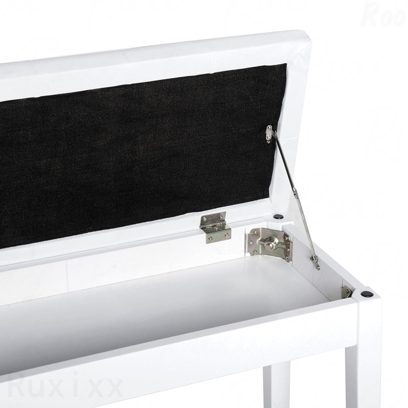 Duet Piano Bench - Wooden Frame, Faux Leather Upholstered Padded Button Tufted Cushion, Keyboard Use, White