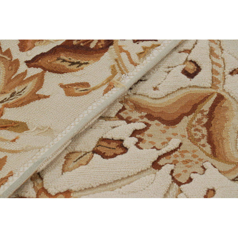 Rug & Kilim’S Tudor Style Rug In White & Cream With Beige-Brown Floral Patterns