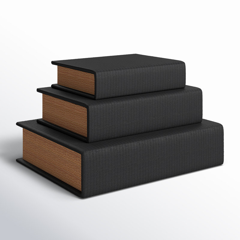 Coal Black Faux Leather and Wood Book Shaped Decorative Box Set