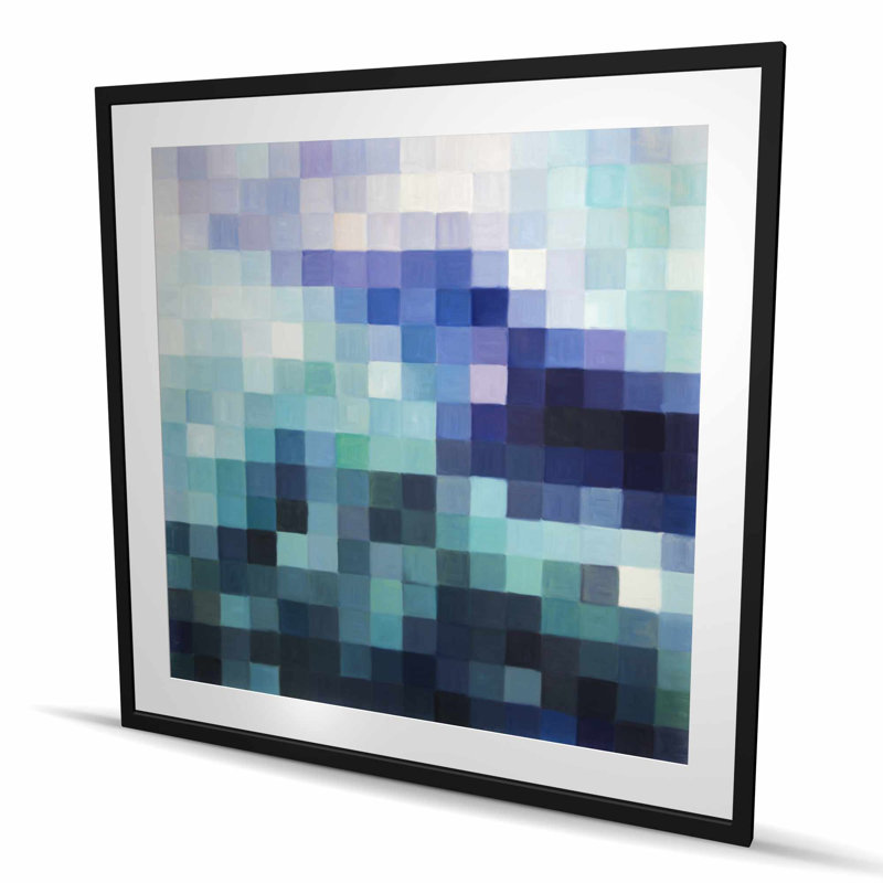 «Pixelized Landscape - Turquoise Bathroom», impression encadrée, H 48 po x l 48 po