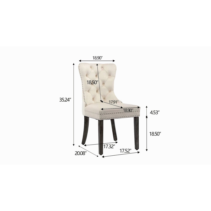 Ensemble de 2 chaises de salle à manger rembourrées en velours avec poignée à oreilles cloutées haut de gamme, Beige