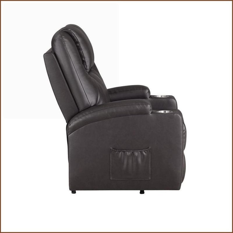 Fauteuil inclinable, relevage électrique avec 2 porte-gobelets | Similicuir brun