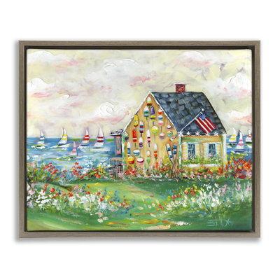  «Buoy Covered Boat House», art mural encadré flottant par Estelle Grengs