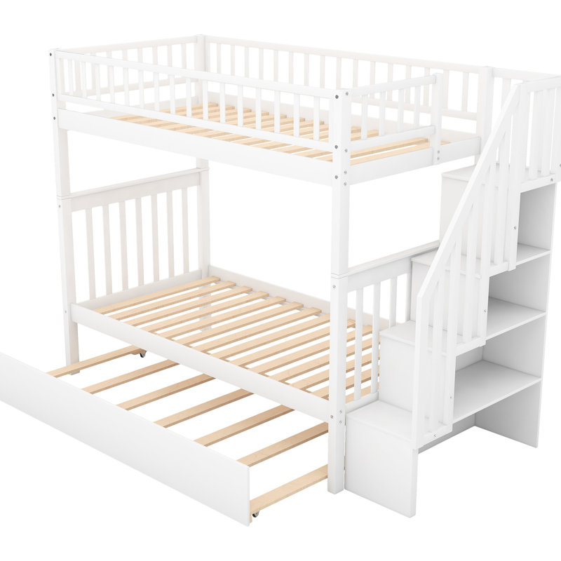 Lit simple au-dessus d'un lit superposé avec lit gigogne et rangement, lit gigogne robuste fabriqué en pin blanc, rangement en pin, l 81,4 po
