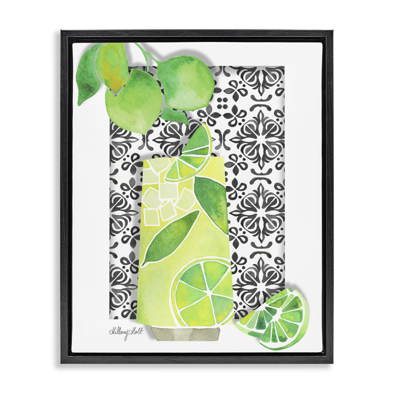 Mediterranean Mojito Drink Floating Frame, design by Hillary Holt, Jet Black Floater Frame, 21" H x 17" W