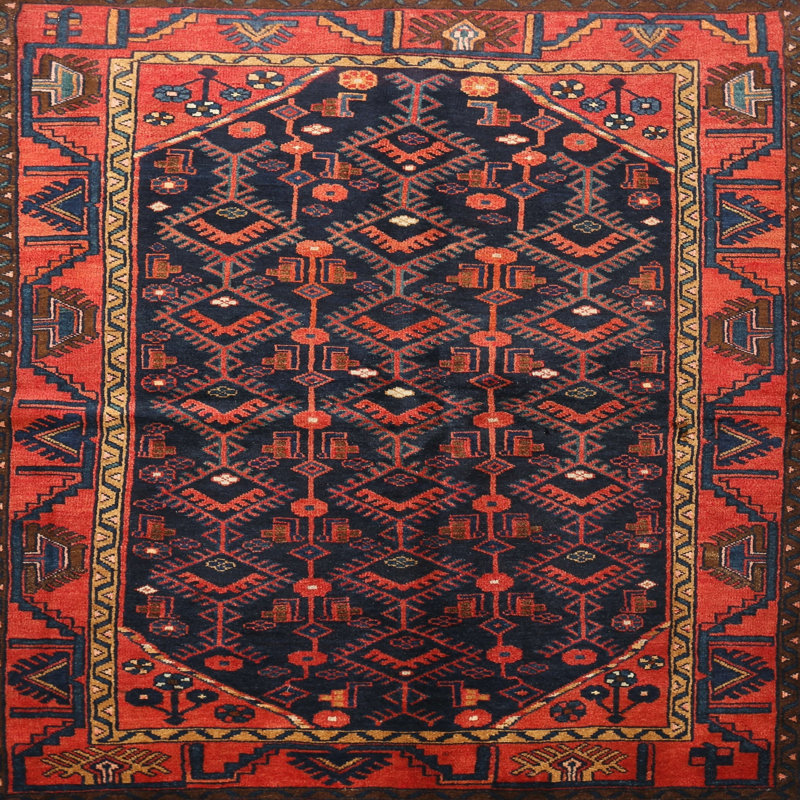 Tapis rouge / bleu Southwestern, Rond 7 pi