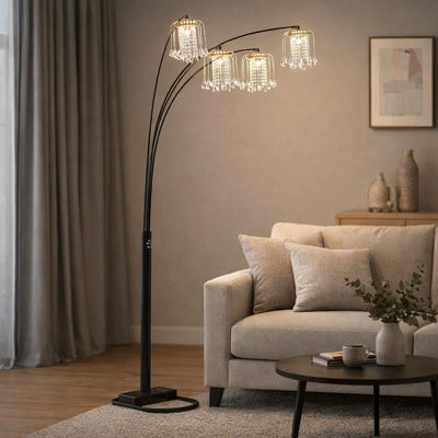 Lampe sur pied Kyle Arch, bras réglables, 4 abat-jour en cristal, noir, or