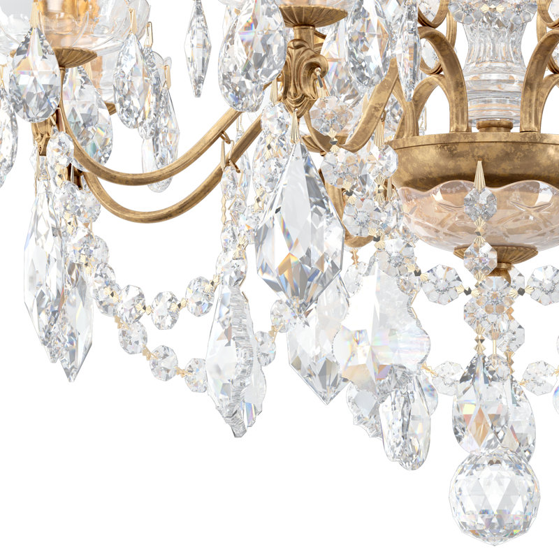 Century 8 - Light Candle Style Chandelier, French Gold, Heritage Handcut Crystal Clear