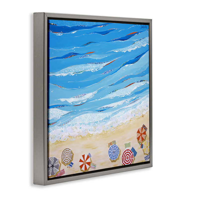 "Made In The Shade Beach", art mural encadré par Jennifer Peck, Cadre flottant gris lustré, H 18 po x l 18 po