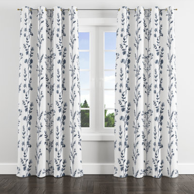 Country Farmhouse Blackout Curtains - Blue Botanical Toile Grommet Curtain - 1 Panel
