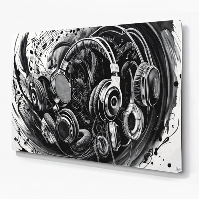 Music Headphones and Modern Music Tech Gray Metal Wall Art