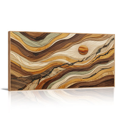 Tableau sur toile représentant un paysage abstrait en bois superposé, brun et beige