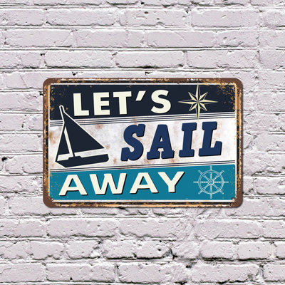 Enseigne en plastique de style rétro de 10 po x 14 po Let's Sail Away