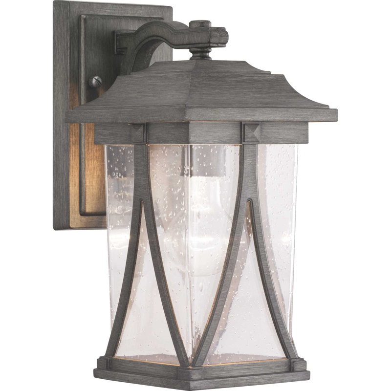 Lanterne murale d'extérieur en verre grainé Seagraves, 12,25" H x 6,25" lx 8,25" D, Étain antique