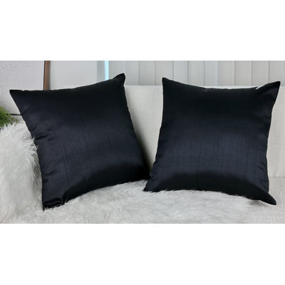 Housse de coussin carré en soie artificielle Aiking Home, fermeture à glissière, noir (ensemble de 2)