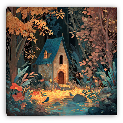 Forest House Among Autumn Trees Wrapped Canvas Wall Art