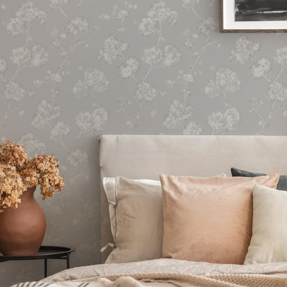 Sun-Bleached Floral Peel and Stick Wallpaper, Powder Gray