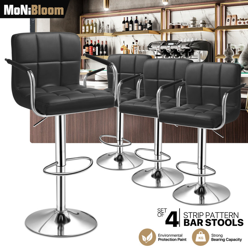 Khemis Swivel Adjustable Height Bar Stool, Black