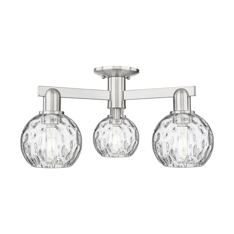 Arcadia - Champlon - 3 Light 24" Semi-Flush Mount - Brushed Satin Nickel Finish - Clear Water Glass Shade