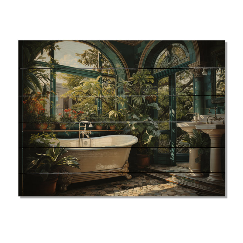 «Bathroom Botanical Retreat III», reproduction sur bois, H 10 po x l 20 po x P 0,78 po