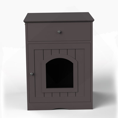 Functional Wooden Pet House Cat Litter Box Enclosure With Drawer And Side Table, Ideal Indoor Pet Crate And Cat Home Nightstand