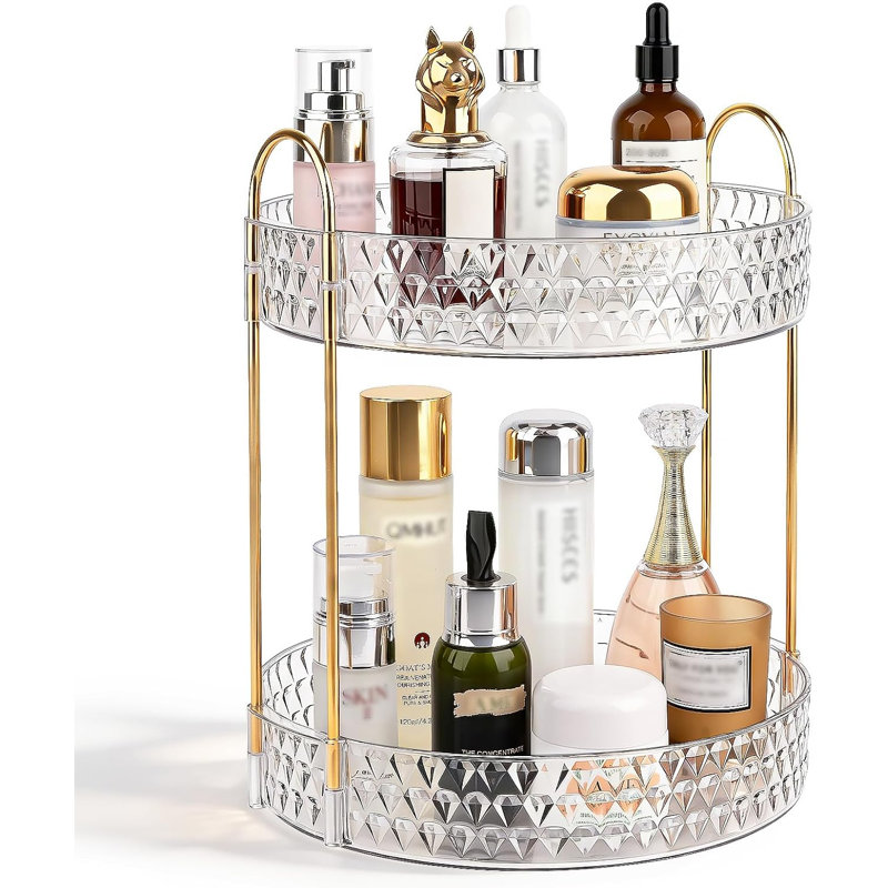 Présentoir à maquillage rotatif grande capacité, porte-parfums, 2 niveaux transparent