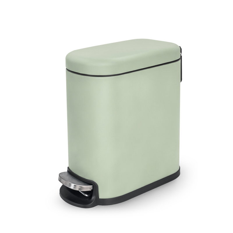 Poubelle à pédale rectangulaire mince 1,3 gallons avec couvercle à fermeture douce, seau intérieur amovible et pédale Acento Linea, vert sauge doux au toucher
