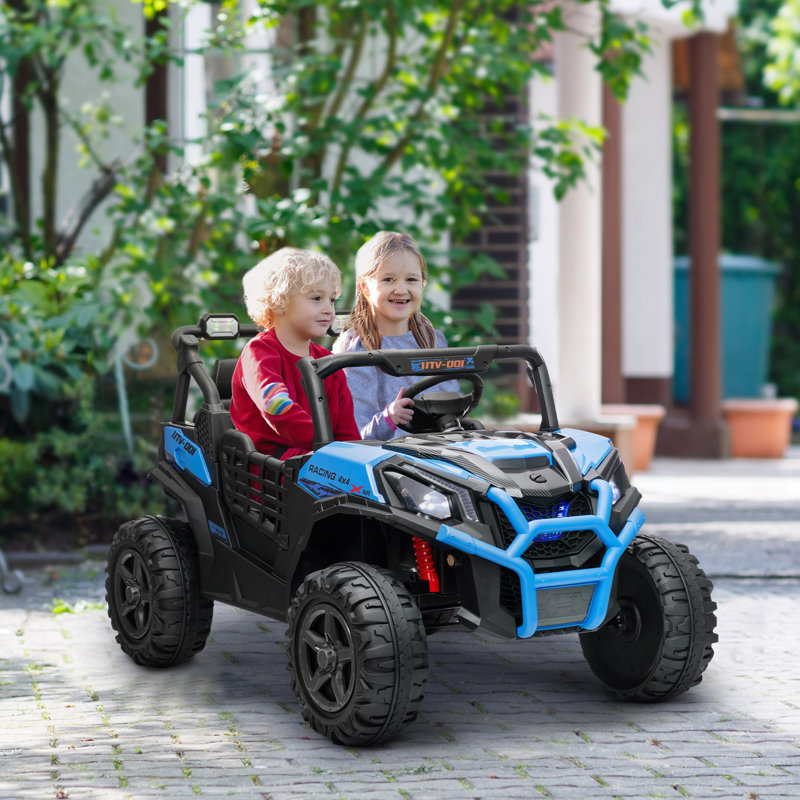 2 Seater Electric Car For Kids, 24V Battery Powered Ride On Car With Remote Control, 3 Speed, Slow Start, LED Lights, Music, Horn, Spring Suspension For 3-8 Years, Blue