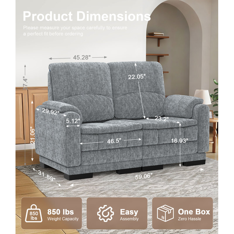 Modular Sectional Sofa Couches for Living Room, Comfortable Boneless Cloud Couch, Modern Loveseat Sofa Cozy Deep Seat Sofa, Collapse Prevention Reinforcement Easy