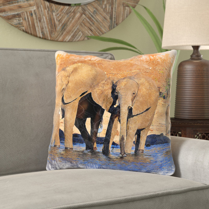 Coussin décoratif éléphants Sidonie, Microsuède, Intérieur
