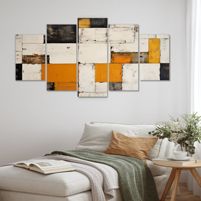 «Cubist Retro Patchwork - Abstract Wall Art», ensemble de 5 pièces