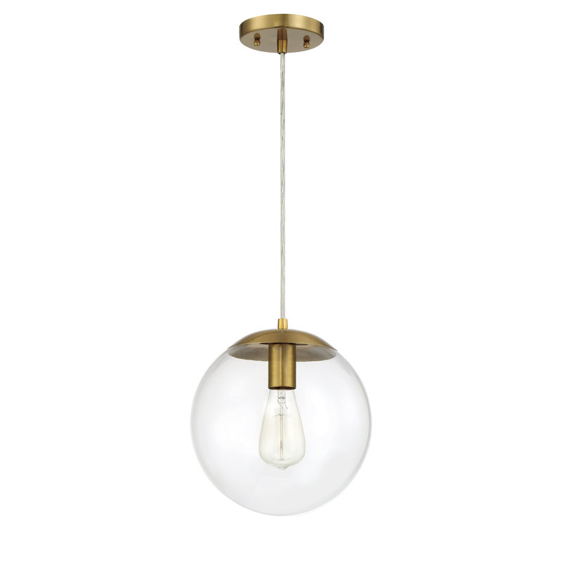 Luminaire suspendu sphère 1 lumière Jason-John, Transparent, H 132,73 po x l 10 po x P 10 po, Laiton satiné