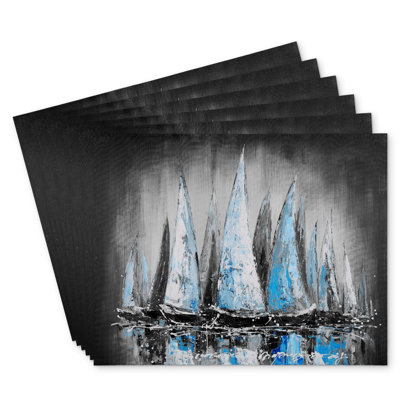 Blue Sailboats Polyester Placemats Set of 6 | Home Decor