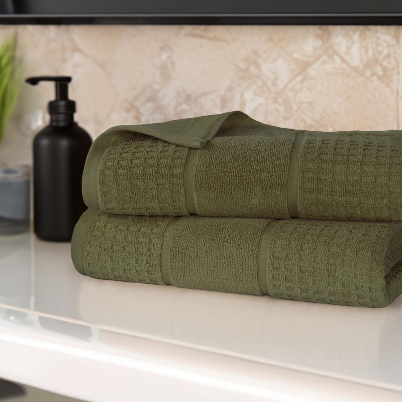 Hiyabel Zero Twist Cotton Solid Waffle Honeycomb Plush Soft Absorbent Medium Weight Bath Sheet, Forest Green