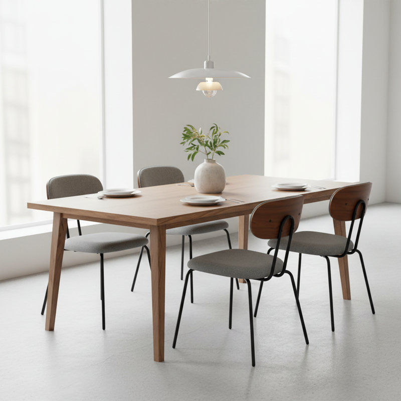19'' H Modern Linen-like Fabric Upholstered Dining Chair With Metal Legs, Gray
