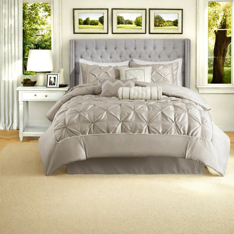 Elegant 7 Piece Tufted Bedding Set, Premium Polyester, Classic Taupe Cal King