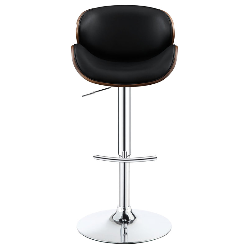 Black Mid-Century Dining Stool - Adjustable, Walnut Curved Back, Base Room With Adjustable Function