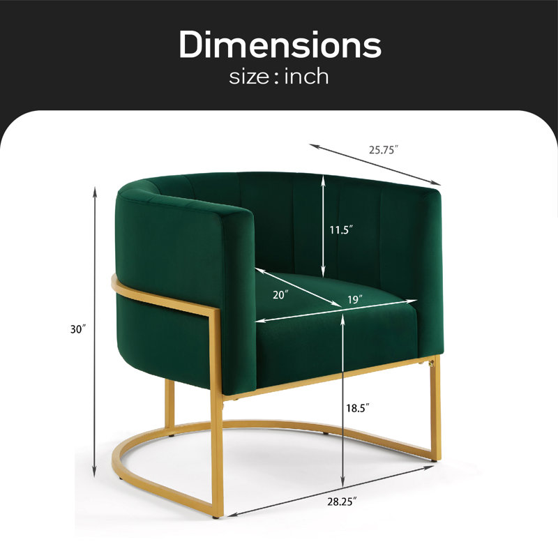Fauteuil demi-tonneau en velours 28,25 po Vanjo, Velours vert