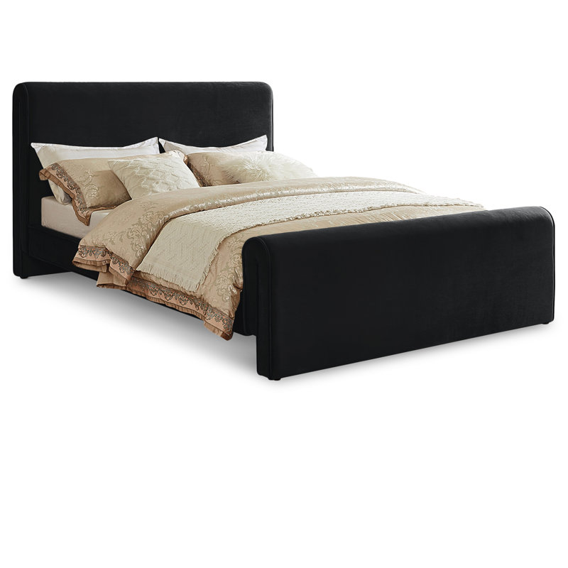 Lit plateforme tapissier Sloan Sadete, Velours noir, Très grand lit