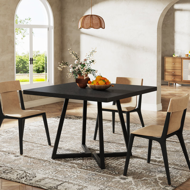Dining Table for 4, wooden dining table, Industrial Style, Sturdy Metal Frame, 80 x 80 x 75 cm dinner table Kitchen Table for Dining Room, Living Room, Apartment, Rustic Brown