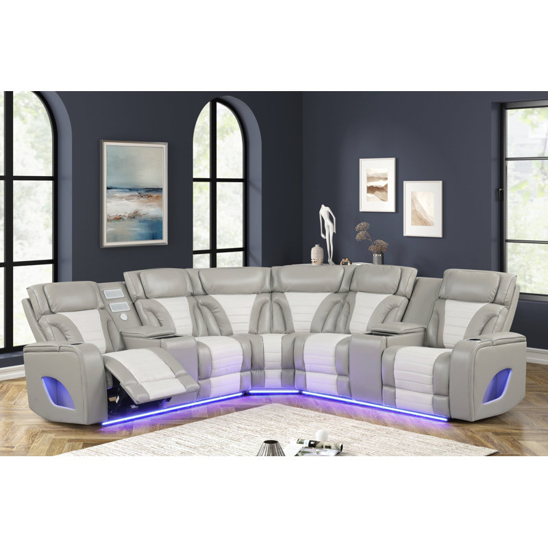 Canapé modulaire inclinable gris Power Ibiza, Cuir gris